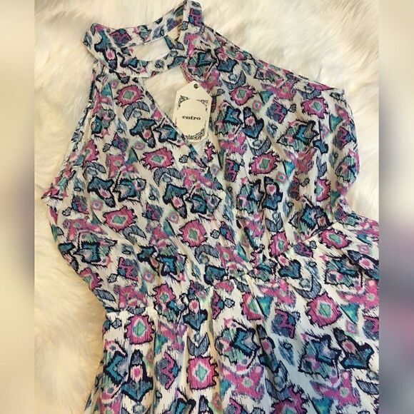 Final Price | Pink and Blue Pastel Tribal Print Sleeveless Ruffle Short Romper - Picture 4 of 8